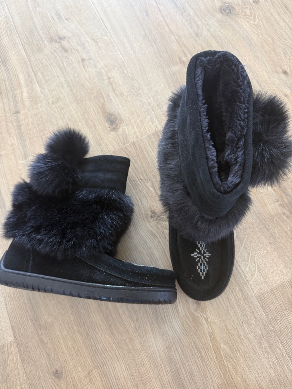 Black Faux-Fur Pom Winter Boots for Women